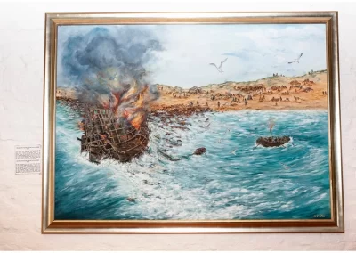 Painting in the Maritime Museum: Wreck of the Sao Joao Baptista at Cannon Rocks